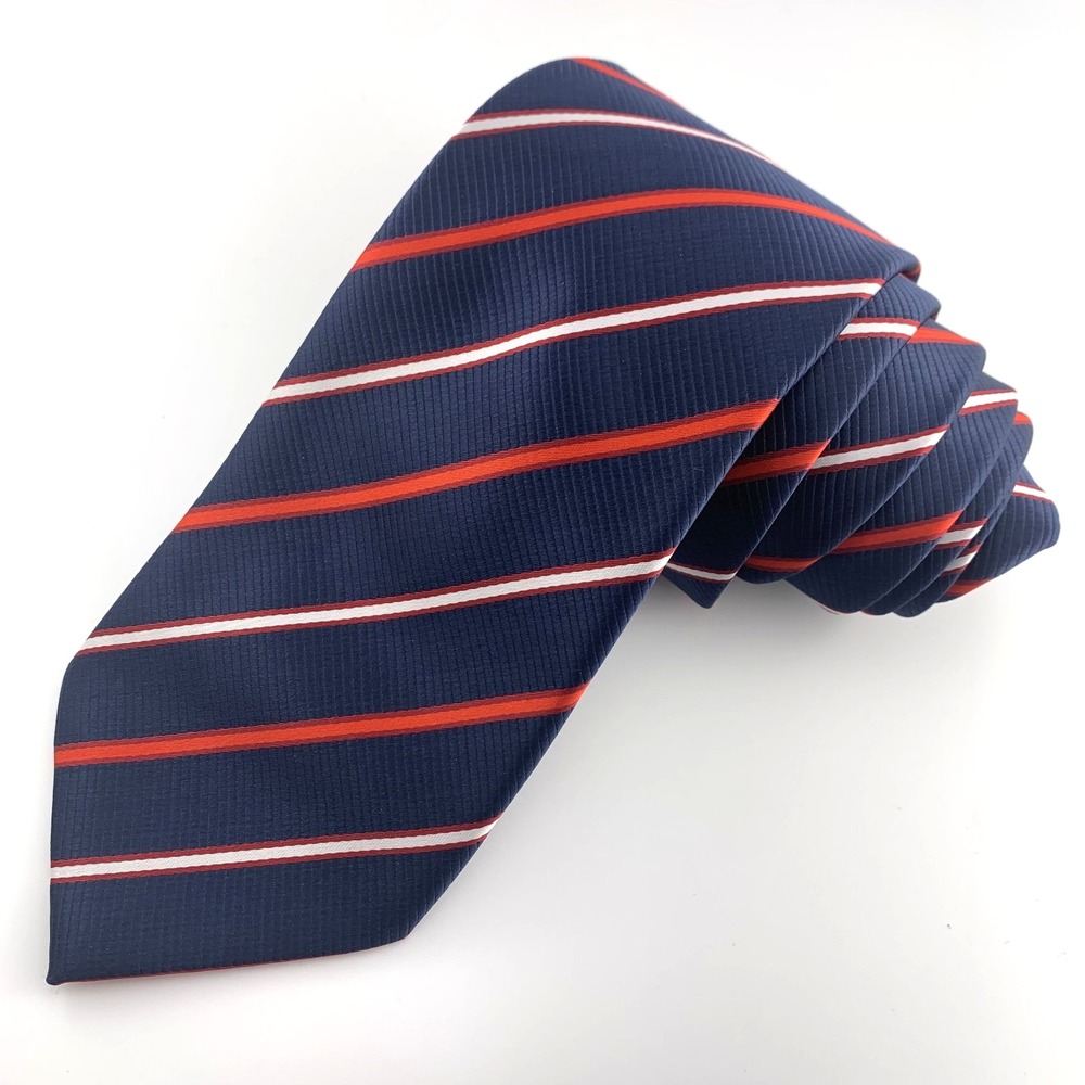 Giorgio Mariani Cravatte Mens Tie Blue w/ Red & White Stripes 100% Silk‎ Necktie